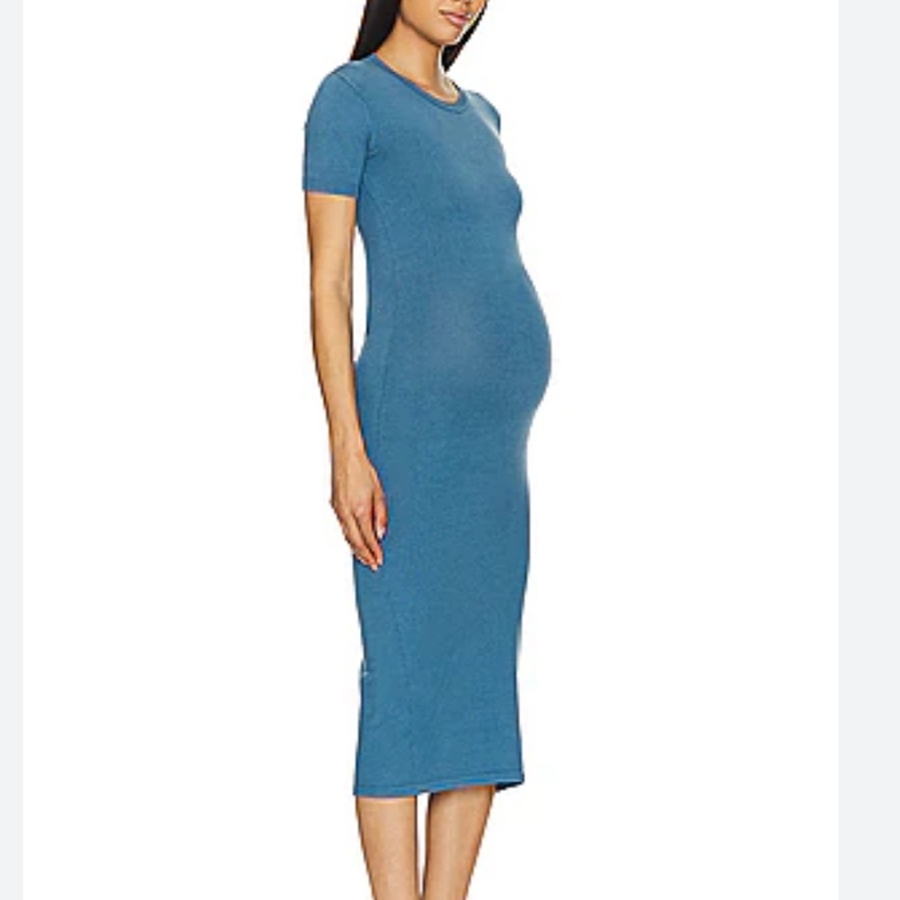 Hatch Eliza Maternity Short Sleeve T-Shirt Midi Dress in Niagara Blue